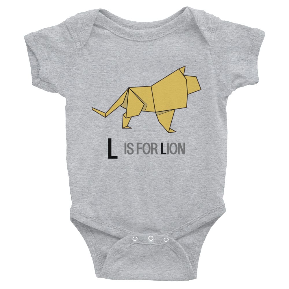 "L is for Lion" Lion Baby Onesie (Low-Poly Origami Alphabet) Heather / 6M