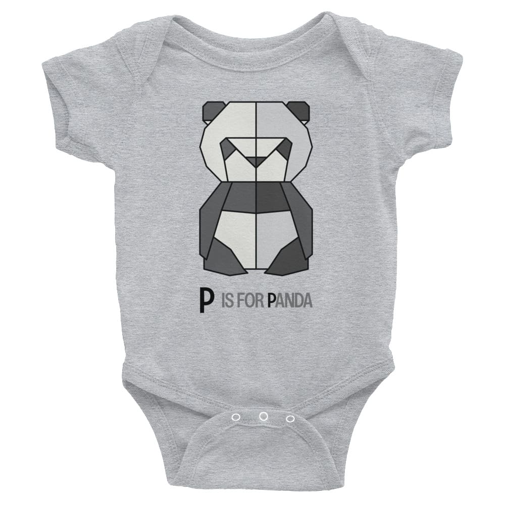 "P is for Panda" Panda Baby Onesie (Low-Poly Origami Alphabet) Heather / 6M