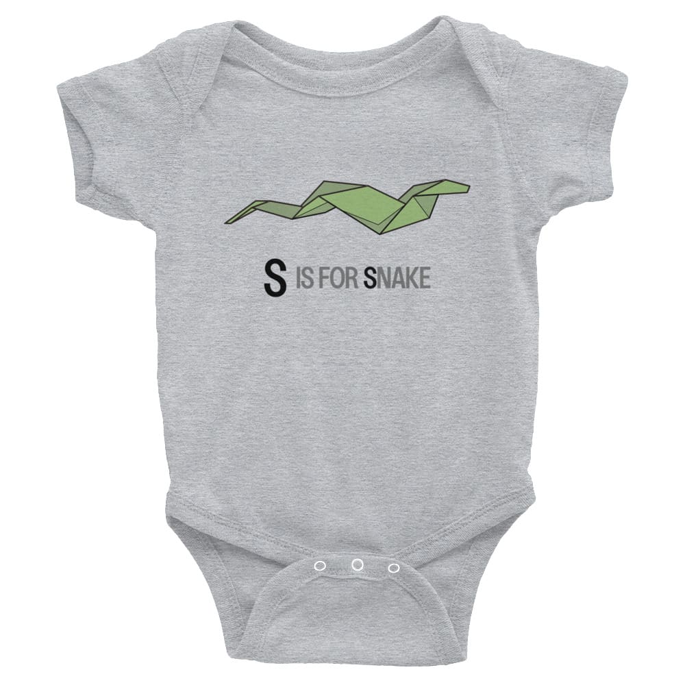 "S is for Snake" Snake Baby Onesie (Low-Poly Origami Alphabet) Heather / 6M