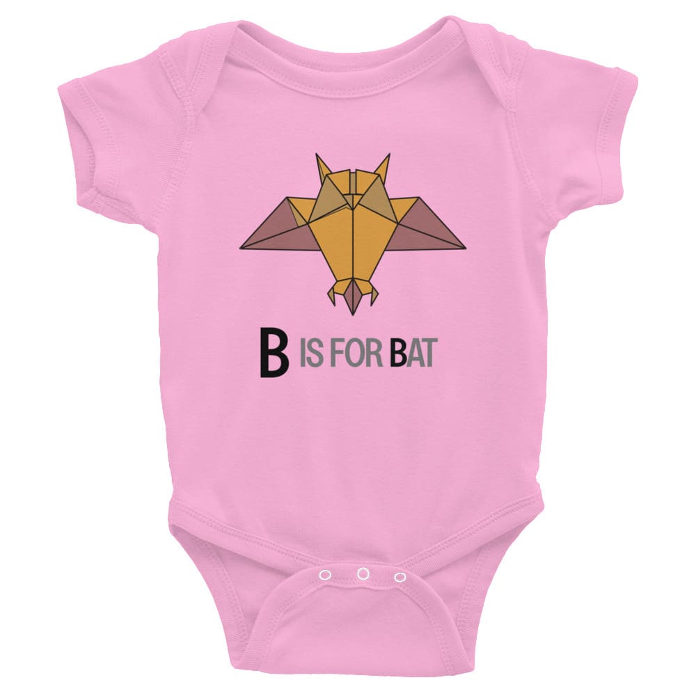 "B is for Bat" Bat Baby Onesie (Low-Poly Origami Alphabet) Pink / 6M