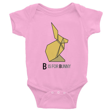 "B is for Bunny" Bunny Baby Onesie (Low-Poly Origami Alphabet) Pink / 6M