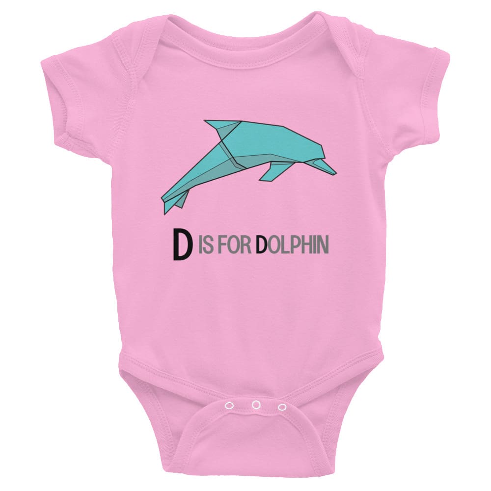 "D is for Dolphin" Dolphin Baby Onesie (Low-Poly Origami Alphabet) Pink / 6M