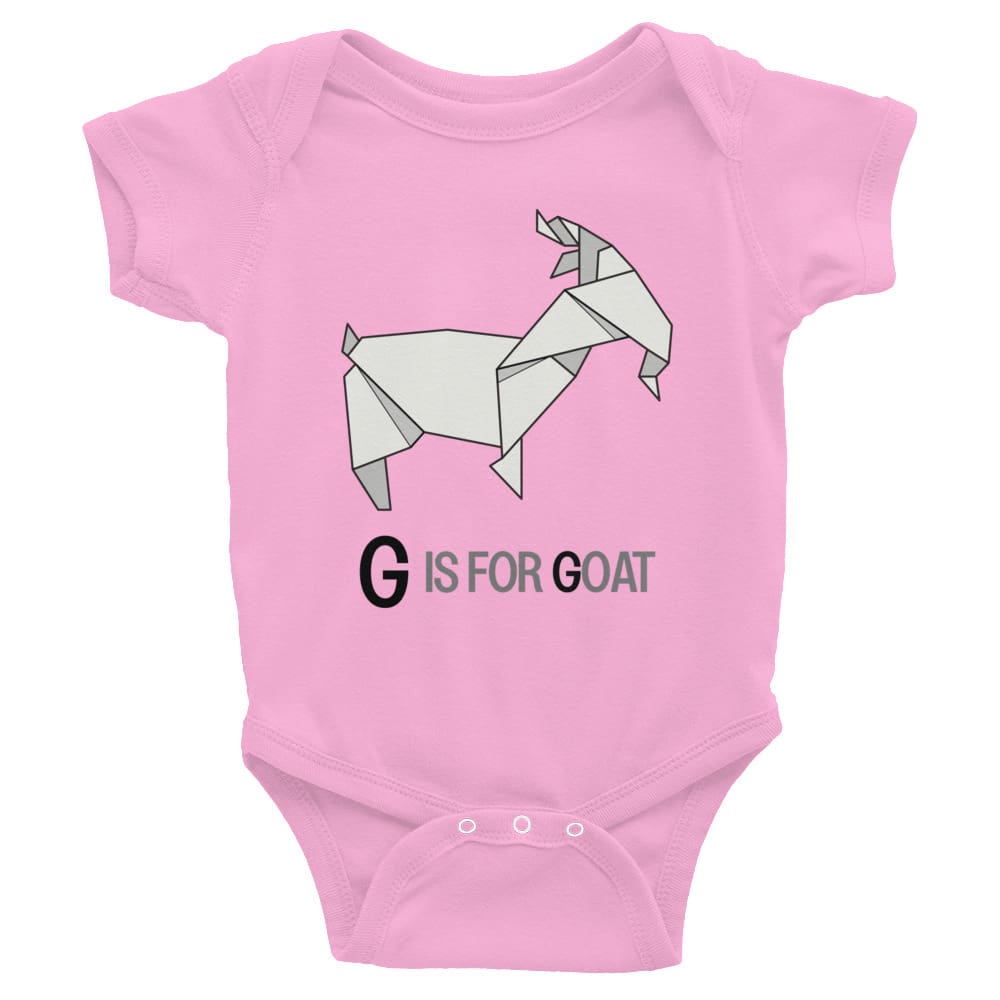 "G is for Goat" Goat Baby Onesie (Low-Poly Origami Alphabet) Pink / 6M