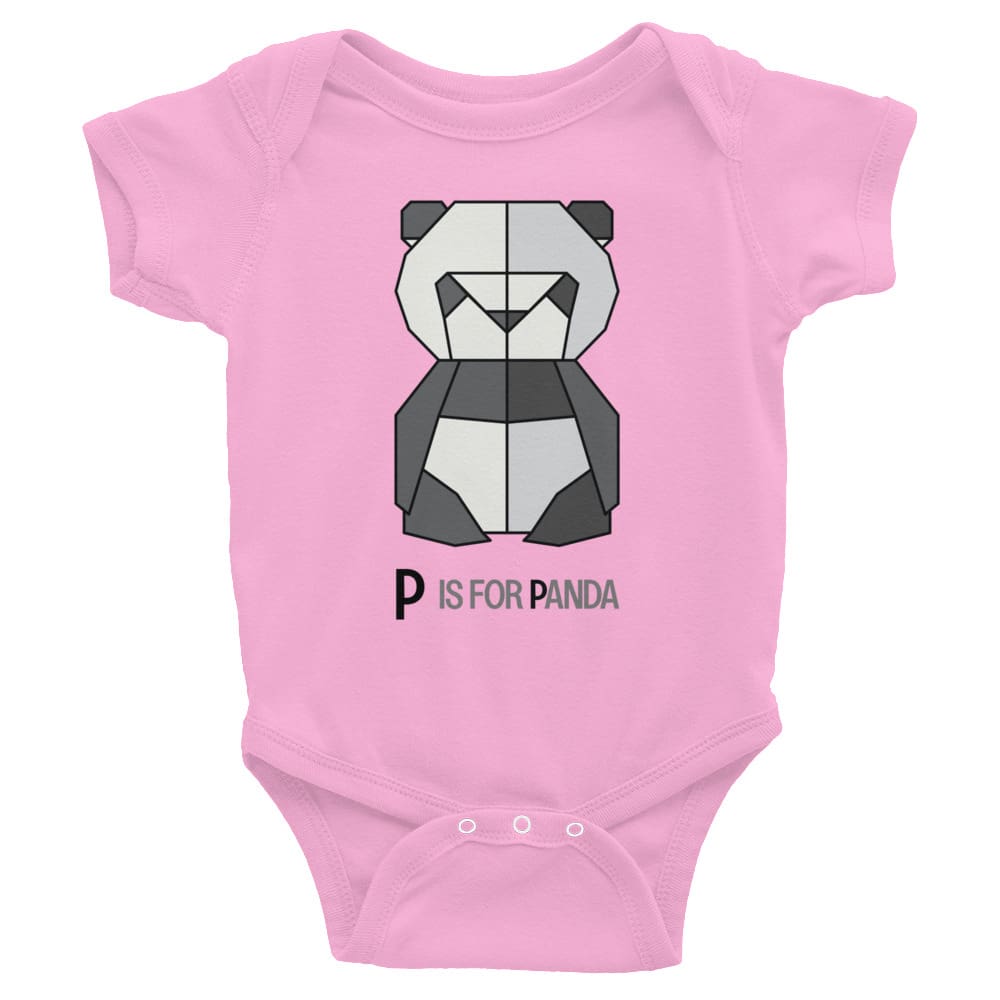 "P is for Panda" Panda Baby Onesie (Low-Poly Origami Alphabet) Pink / 6M