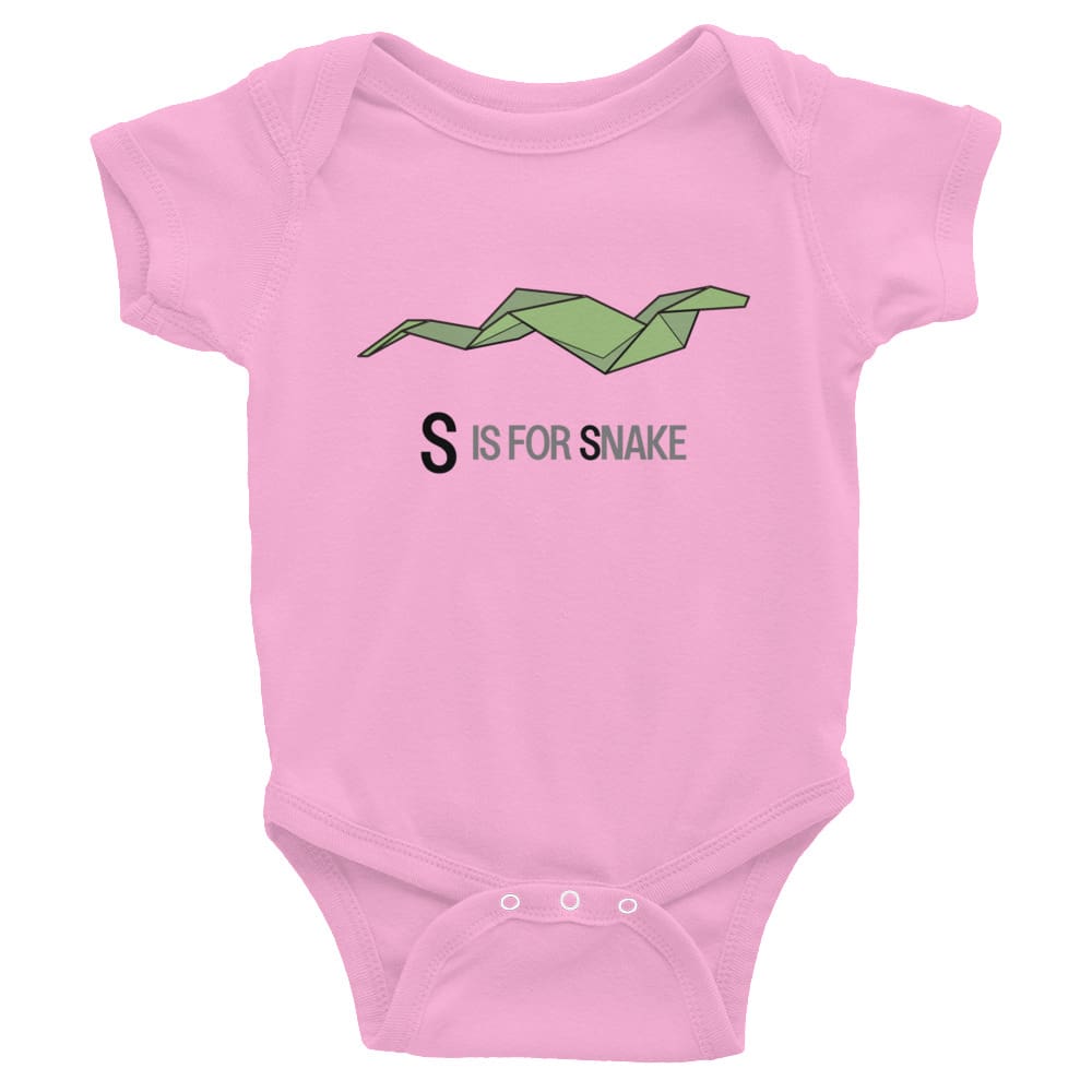 "S is for Snake" Snake Baby Onesie (Low-Poly Origami Alphabet) Pink / 6M