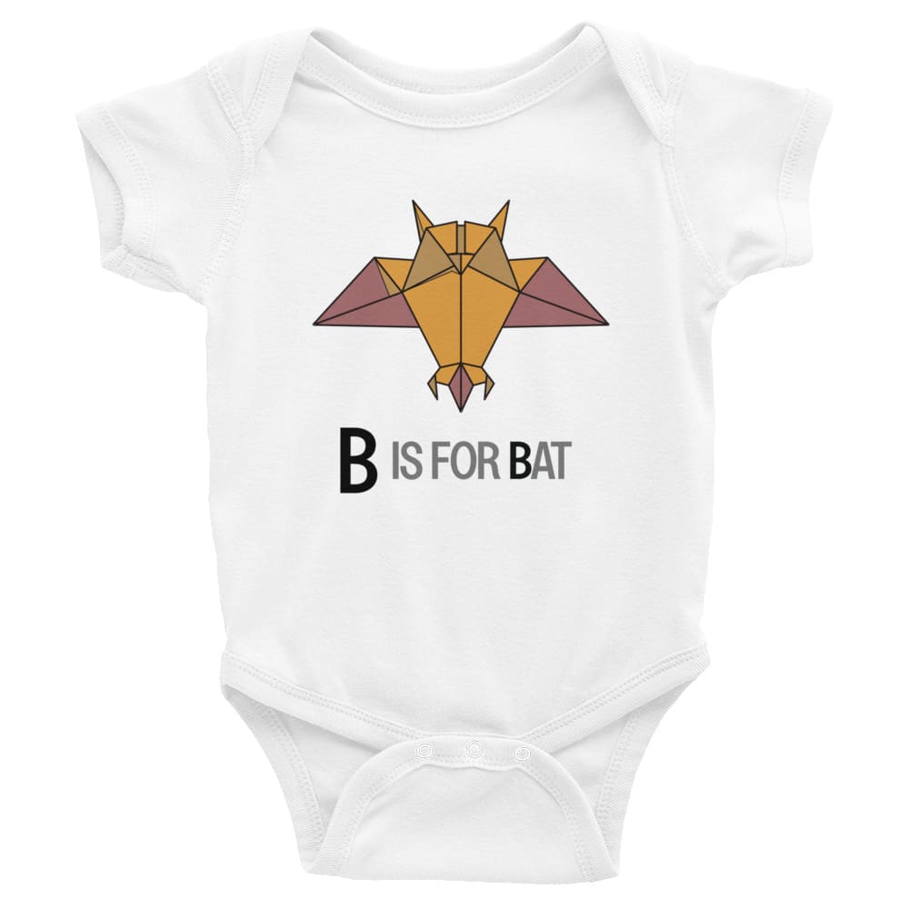 "B is for Bat" Bat Baby Onesie (Low-Poly Origami Alphabet) White / 6M