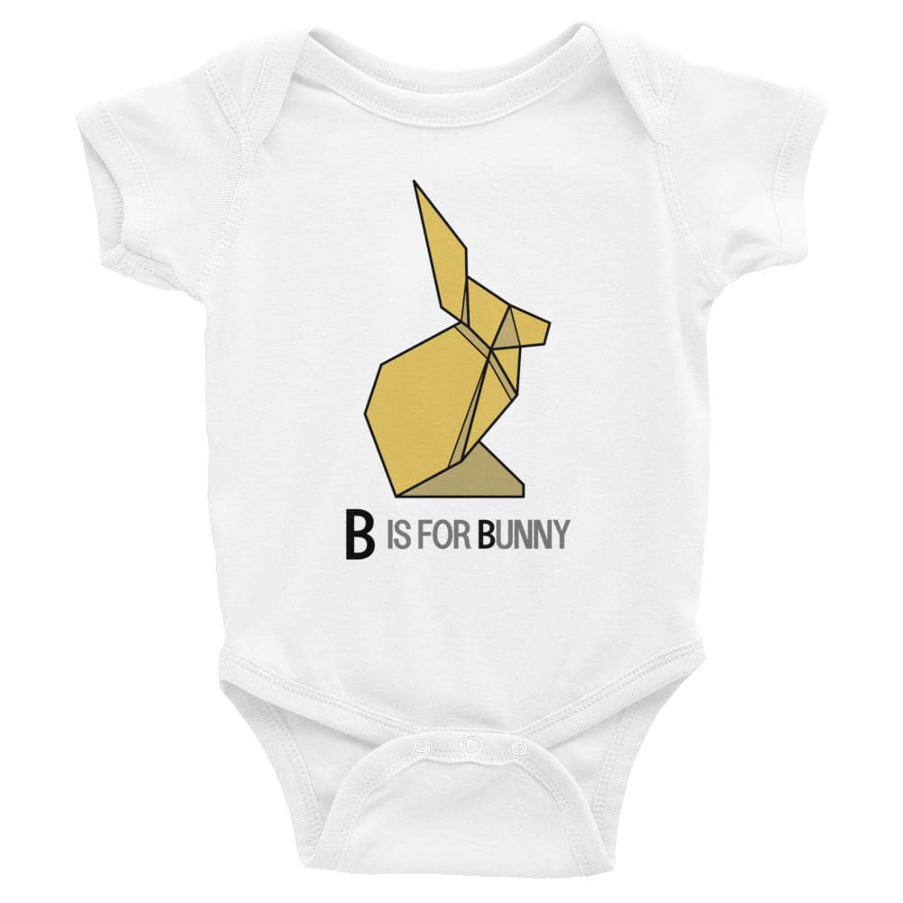 "B is for Bunny" Bunny Baby Onesie (Low-Poly Origami Alphabet) White / 6M