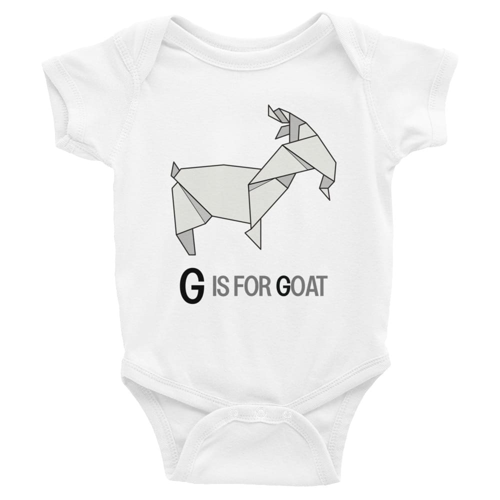 "G is for Goat" Goat Baby Onesie (Low-Poly Origami Alphabet) White / 6M