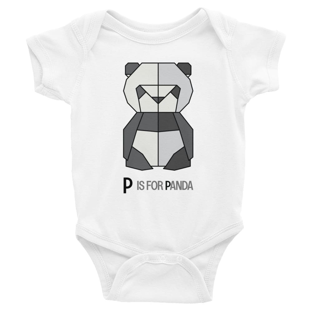 "P is for Panda" Panda Baby Onesie (Low-Poly Origami Alphabet) White / 6M