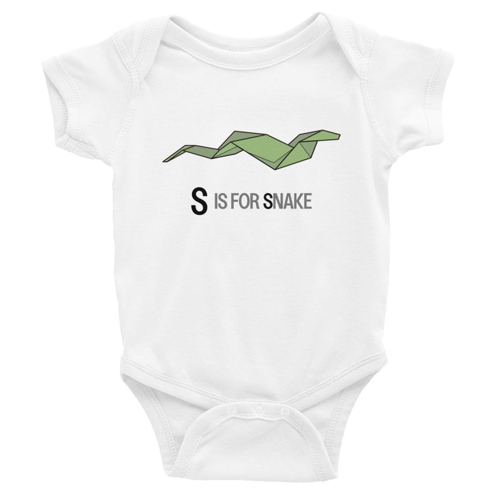 "S is for Snake" Snake Baby Onesie (Low-Poly Origami Alphabet) White / 6M