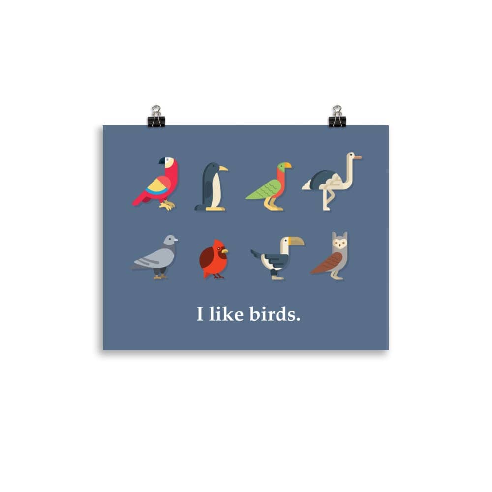 "I Like Birds" Bird Lovers' Poster/Print (Blue Background) 11×14