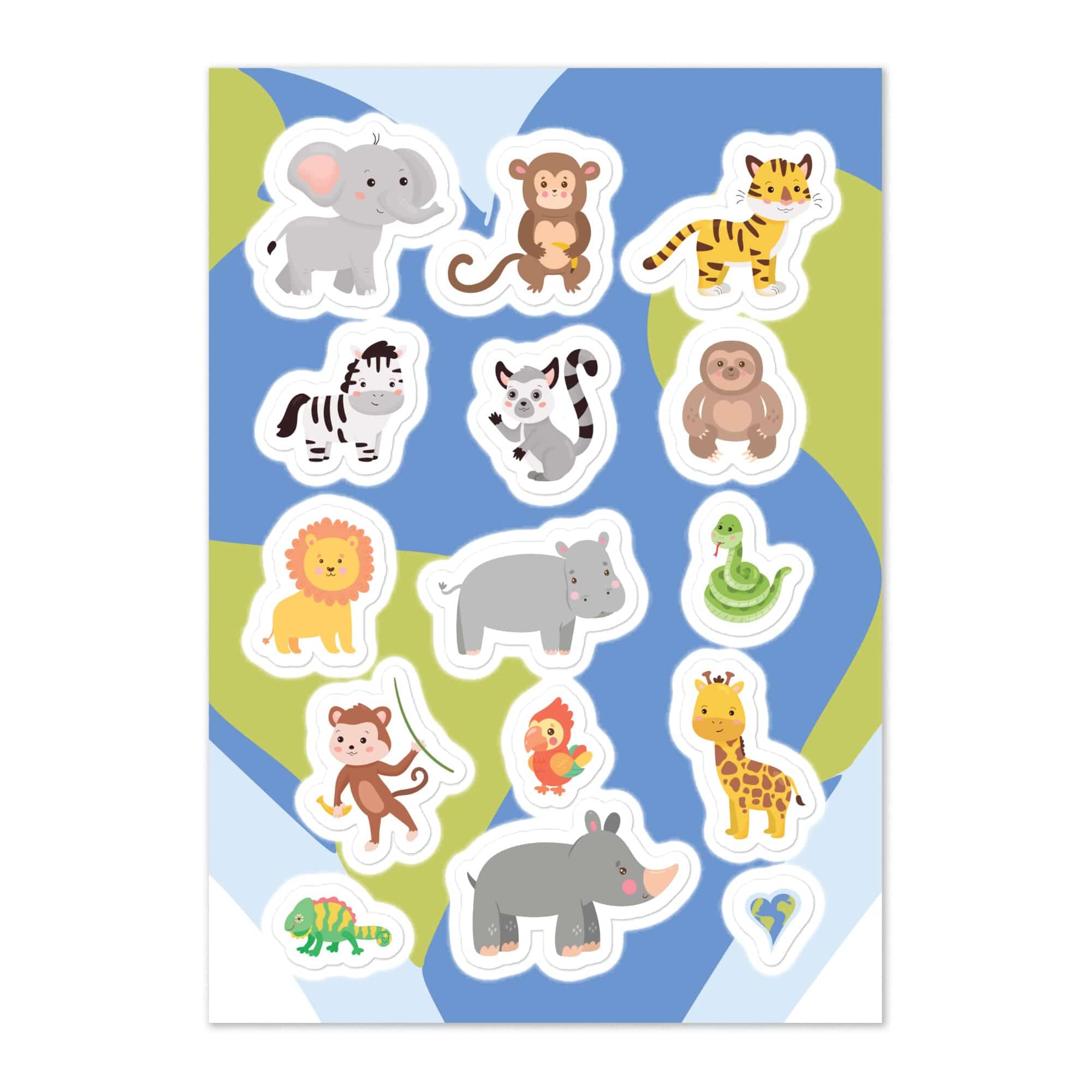 Cute Jungle Animals Sticker Sheet