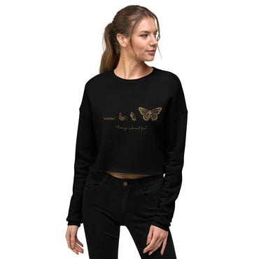 "Change is Beautiful" Butterfly Metamorphosis Cropped Sweatshirt (Women's) Black / S