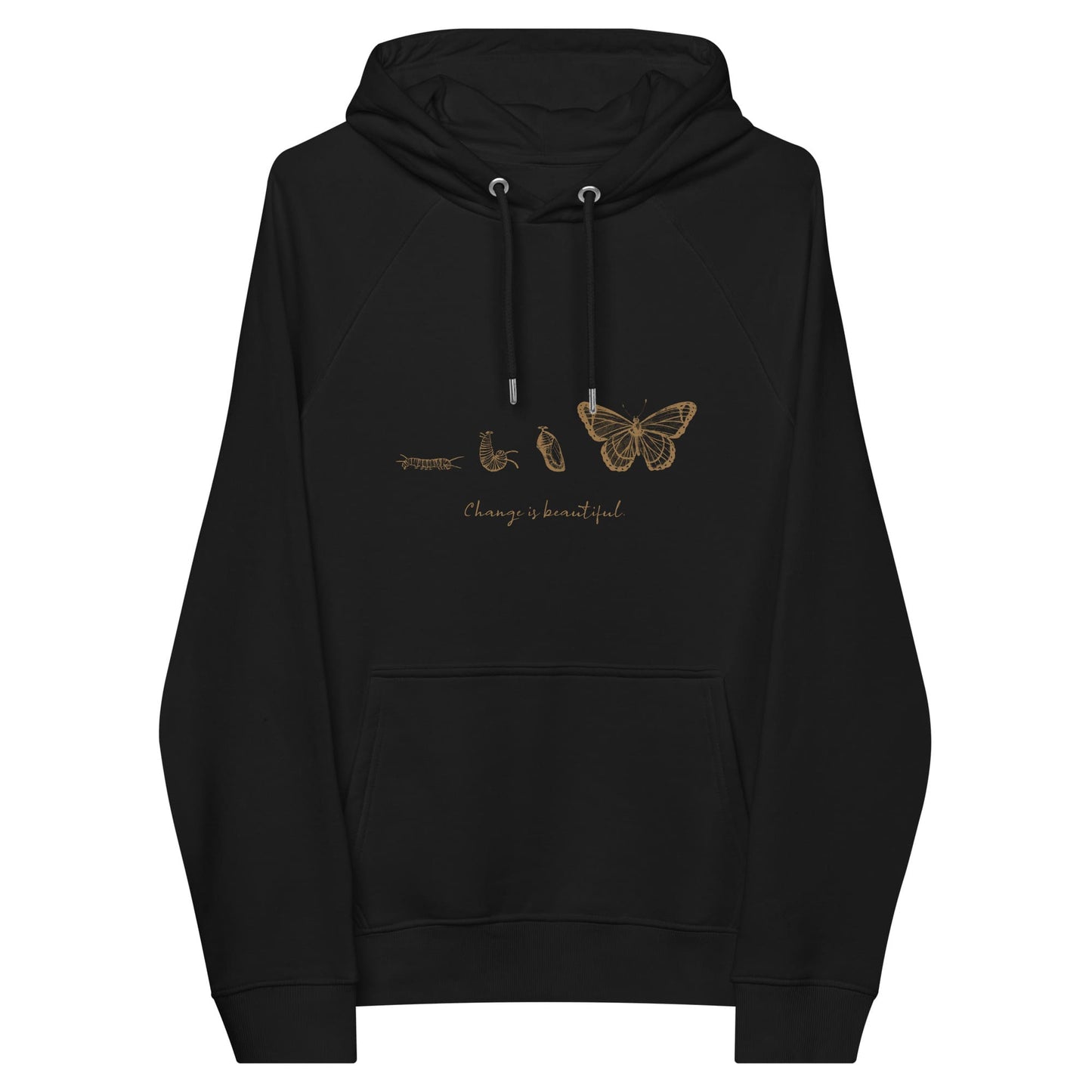 “Change is Beautiful” Butterfly Metamorphosis Raglan Hoodie (Adult Unisex) Black / XS