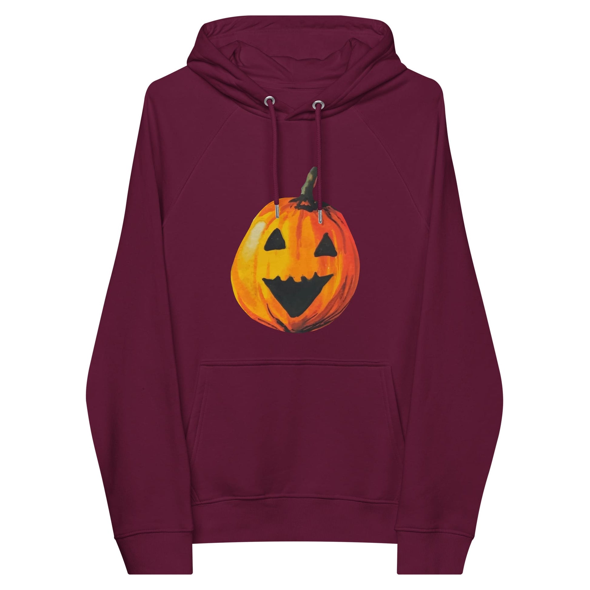 "Watercolor Jack-o-Lantern" Pumpkin Hoodie (Adult Unisex) Burgundy / XS