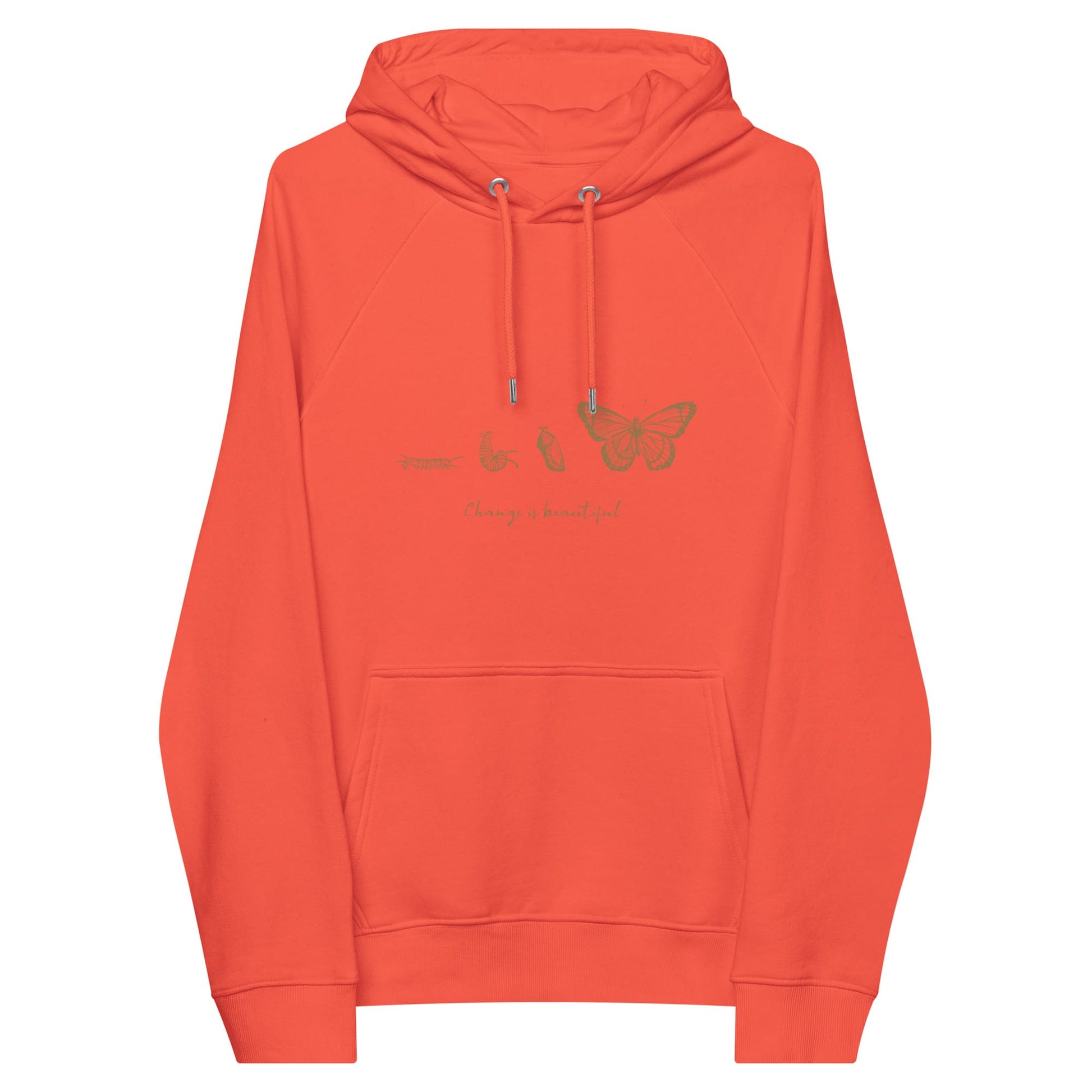 “Change is Beautiful” Butterfly Metamorphosis Raglan Hoodie (Adult Unisex) Burnt Orange / XS