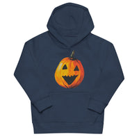 "Watercolor Jack-o-Lantern" Eco Hoodie (Youth/Kids) French Navy / 4Y