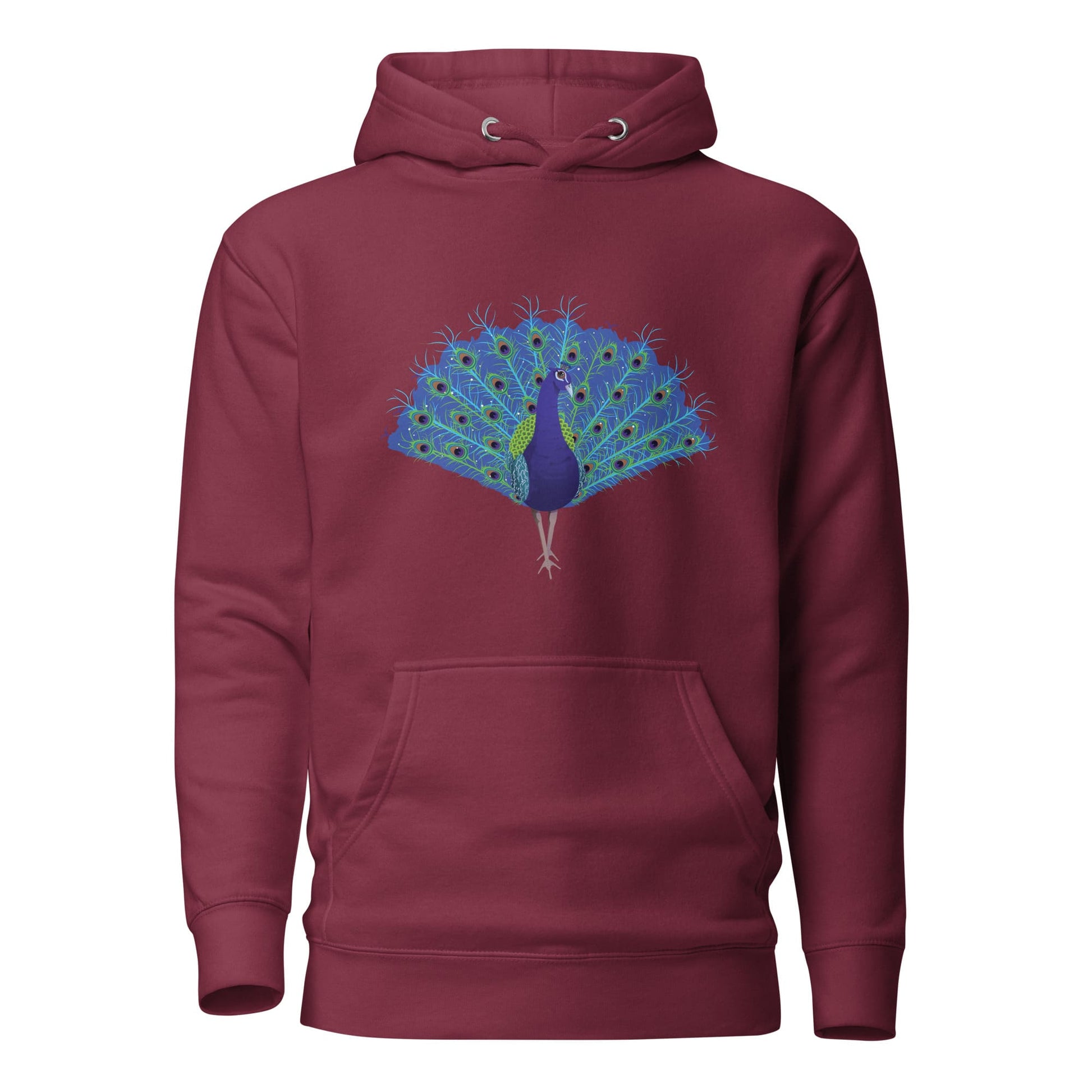 "Strut Your Stuff" Peacock Hoodie (Unisex) Maroon / S