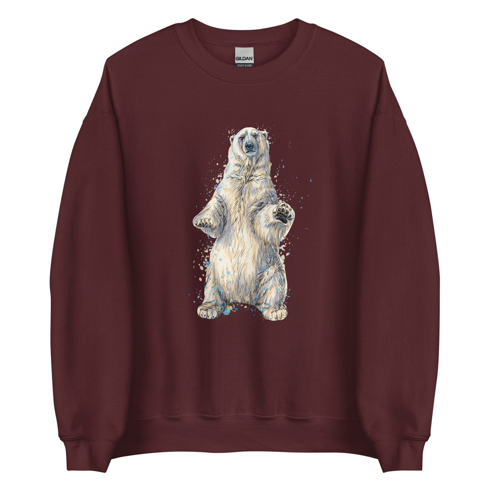 "Watercolor Polar Bear" Polar Bear Sweatshirt (Adult Unisex) Maroon / S