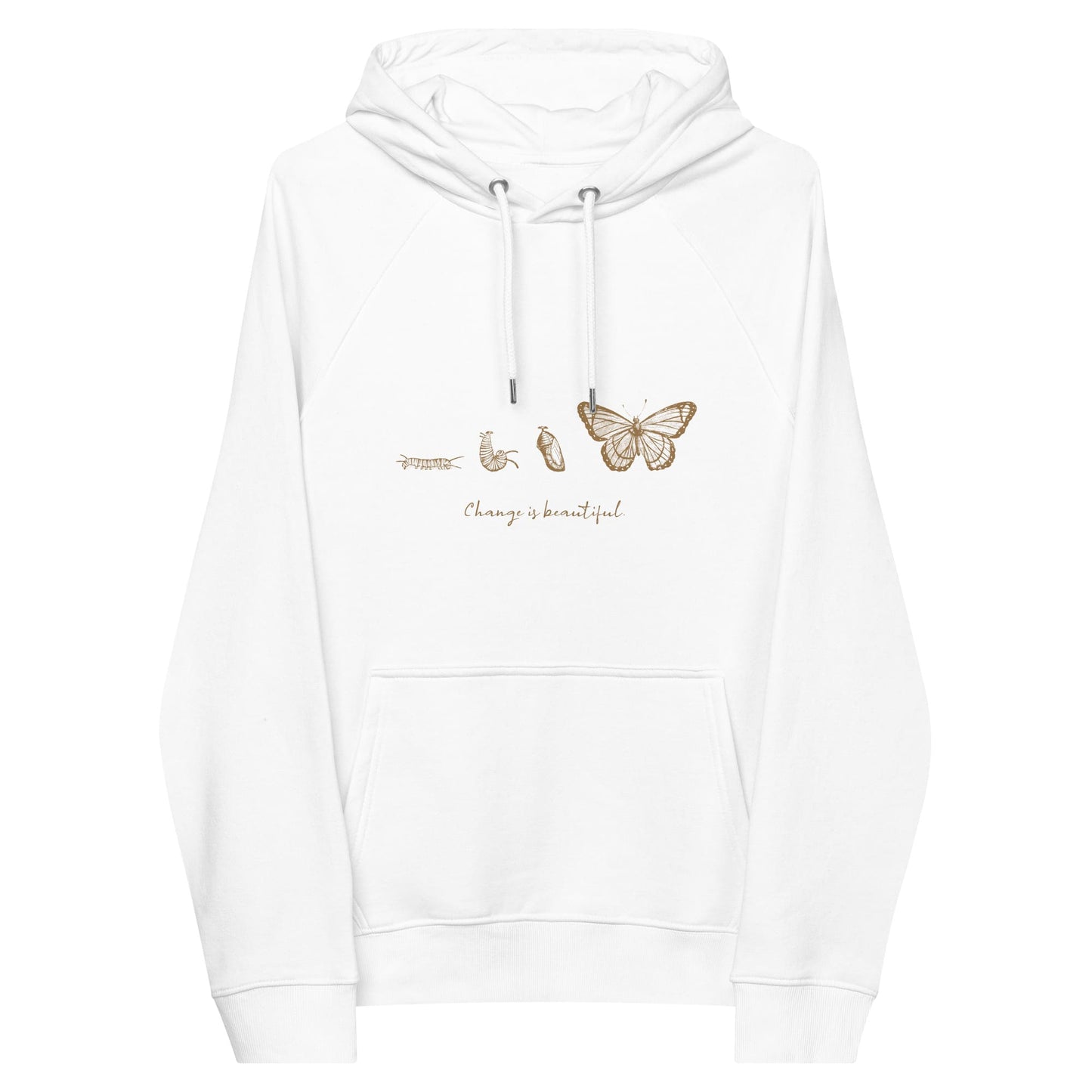 “Change is Beautiful” Butterfly Metamorphosis Raglan Hoodie (Adult Unisex) White / XS