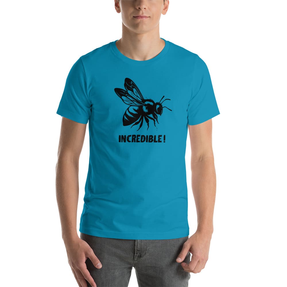 "Bees are Incredible" Bee T-Shirt - Black Print (Adult Unisex / Men's) Aqua / S