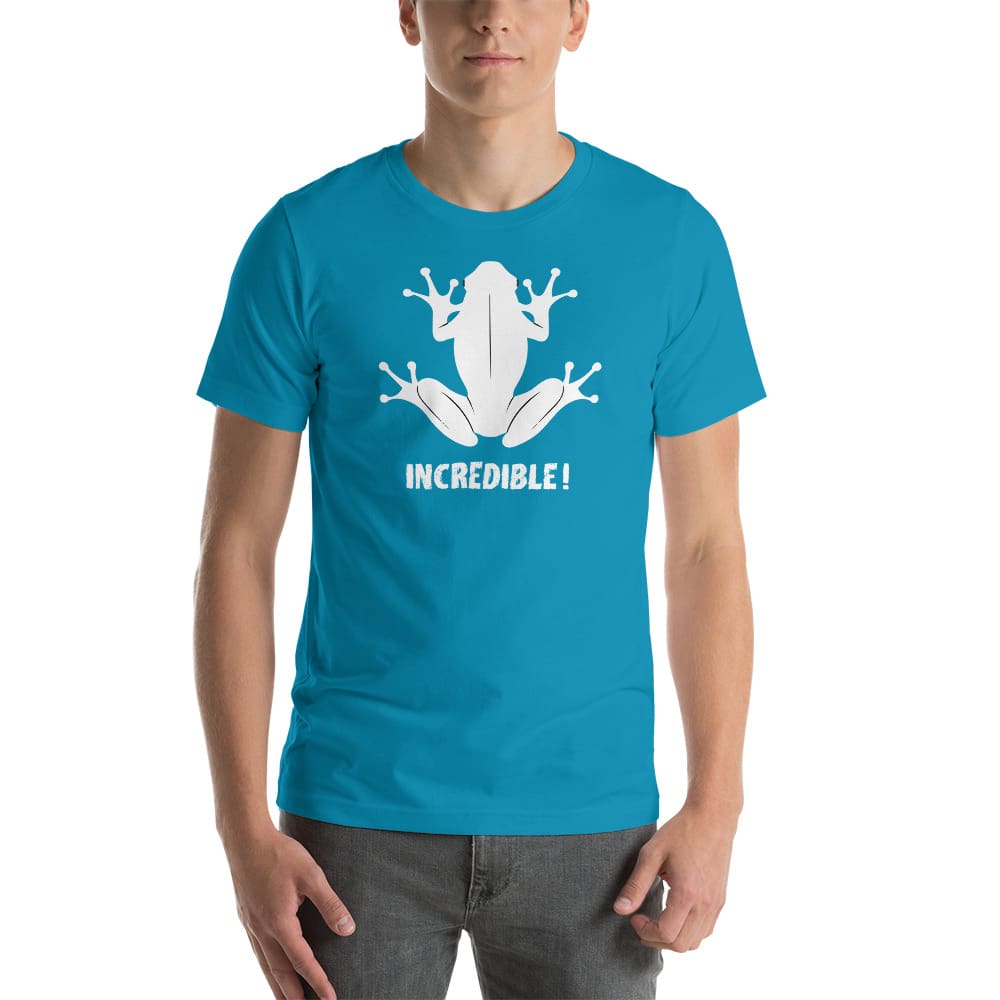 "Frogs Are Incredible" Frog T-Shirt - White Print (Adult Unisex/Men's) Aqua / S