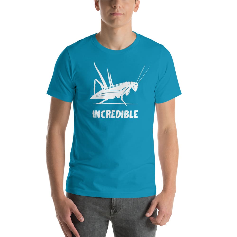 "Grasshoppers Are Incredible" Grasshopper T-Shirt - White Print (Adult Men's/Unisex) Aqua / S