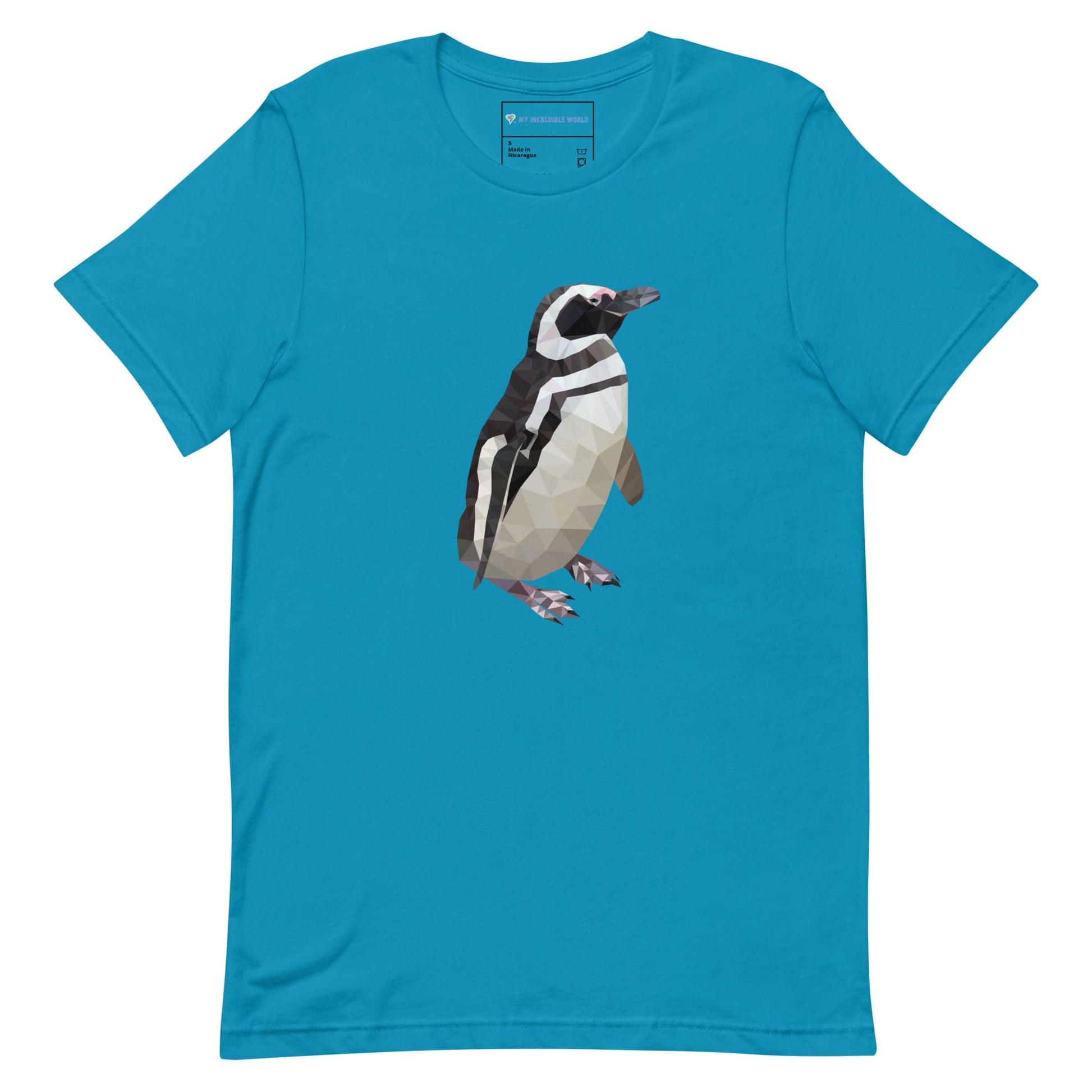 "Low-Poly Penguin" Polygonal Penguin T-Shirt (Adult Unisex) Aqua / S