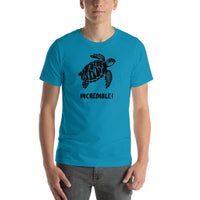 "Sea Turtles Are Incredible" Sea Turtle T-Shirt - Black Print (Adult Unisex / Men's) Aqua / S