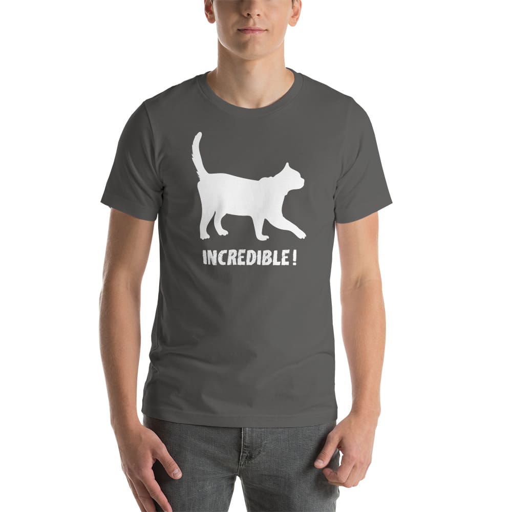 "Cats Are Incredible" Cat T-Shirt - White Print (Adult Men's/Unisex) Asphalt / S