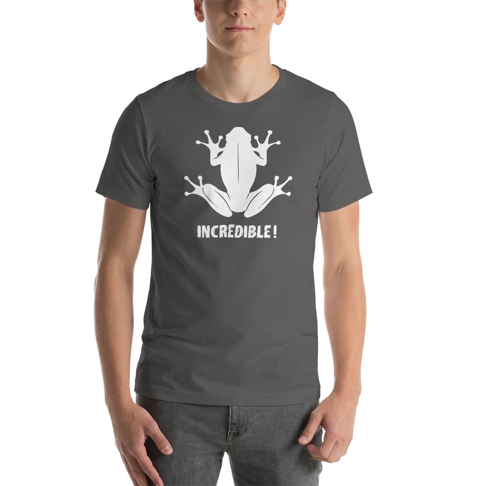 "Frogs Are Incredible" Frog T-Shirt - White Print (Adult Unisex/Men's) Asphalt / S