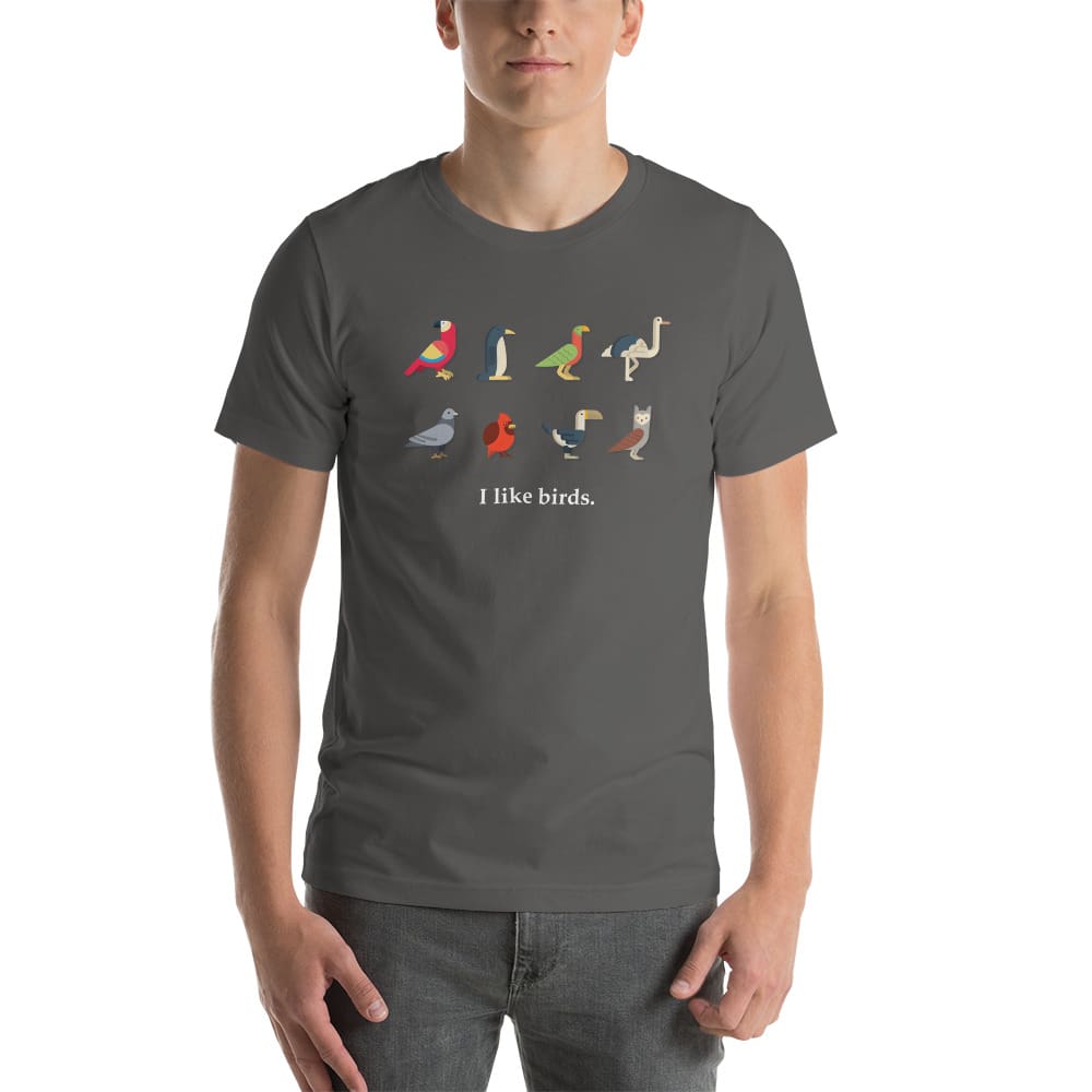 "I Like Birds" Bird Lovers T-Shirt (Adult Unisex / Men's) Asphalt / S