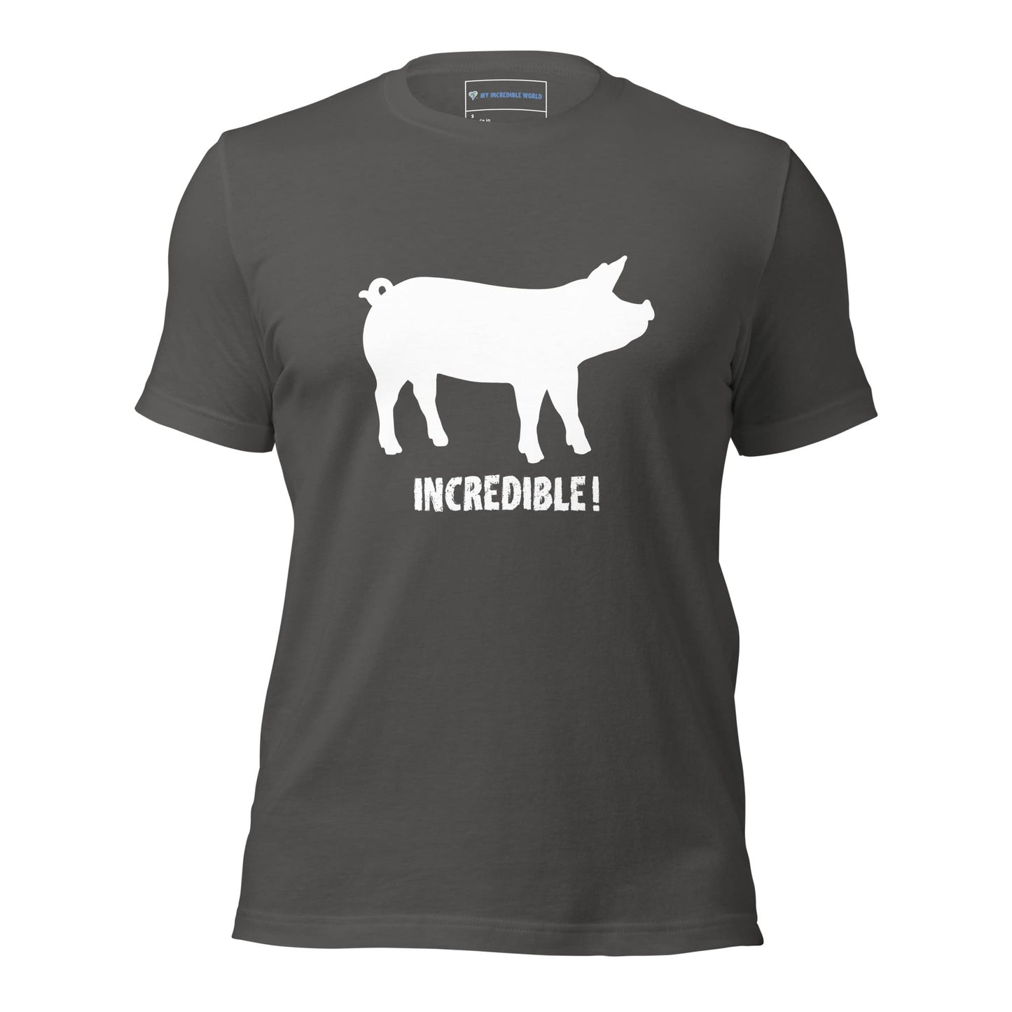 "Pigs are Incredible" Pig T-Shirt - White Print (Adult Unisex) Asphalt / S