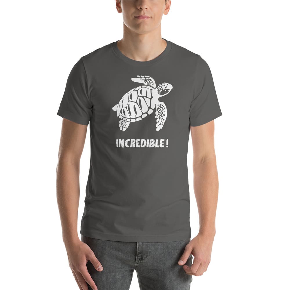 "Sea Turtles Are Incredible" Sea Turtle T-Shirt - White Print (Adult Unisex / Men's) Asphalt / S