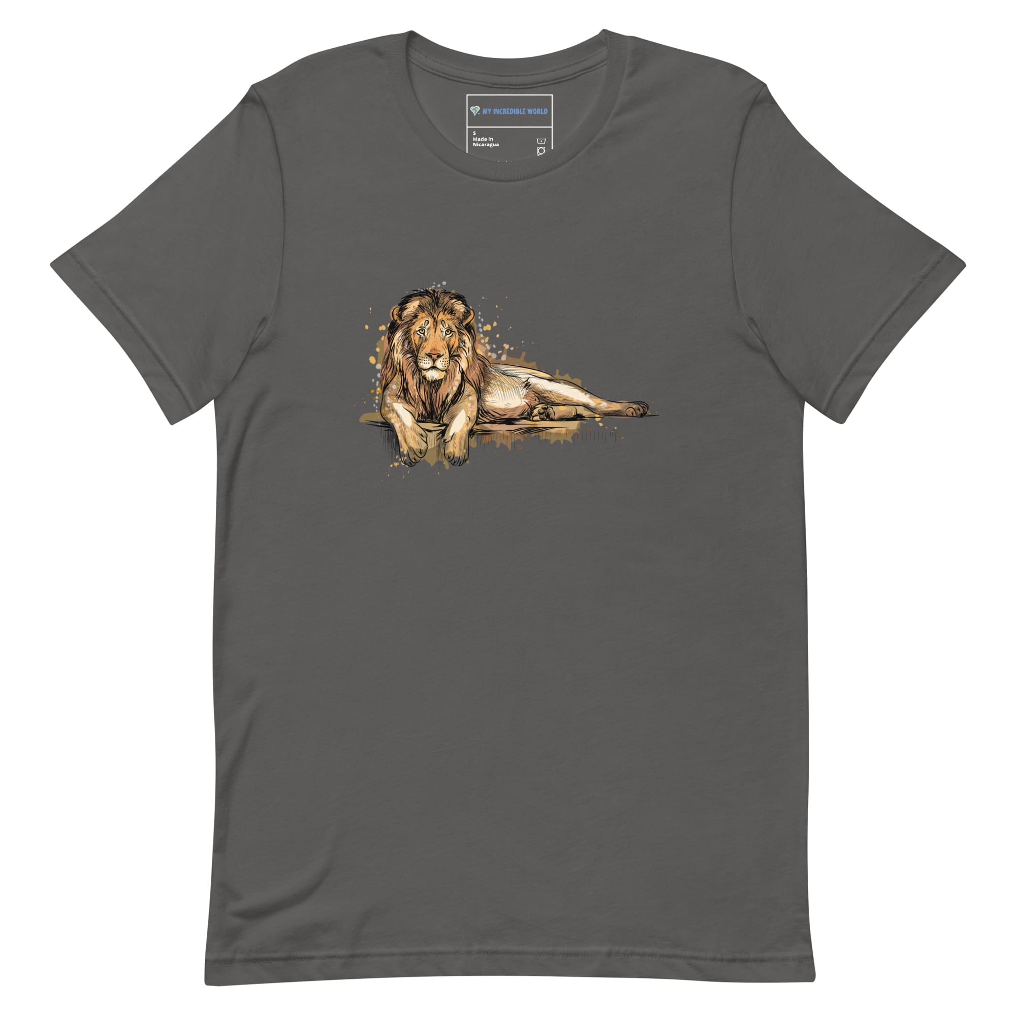 "Watercolor Lion" Lion T-Shirt (Adult Unisex) Asphalt / S