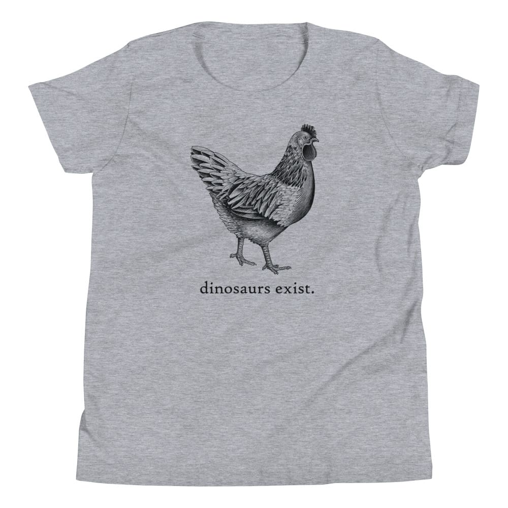 "Dinosaurs Exist" Chicken T-Shirt (Youth/Kids Sizes) Athletic Heather / S