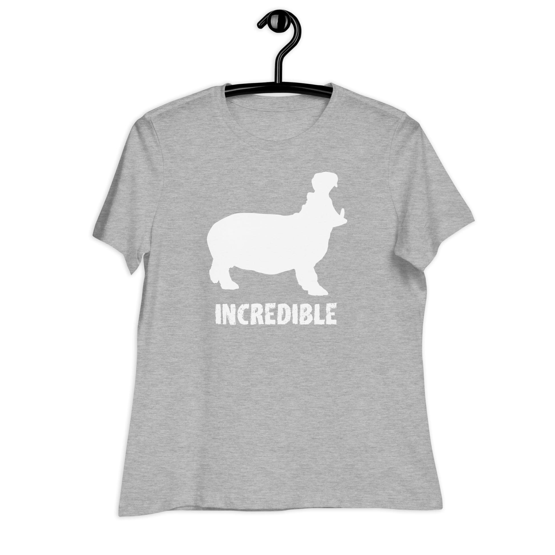 “Hippos are Incredible” T-Shirt – White Print (Women’s) Athletic Heather / S