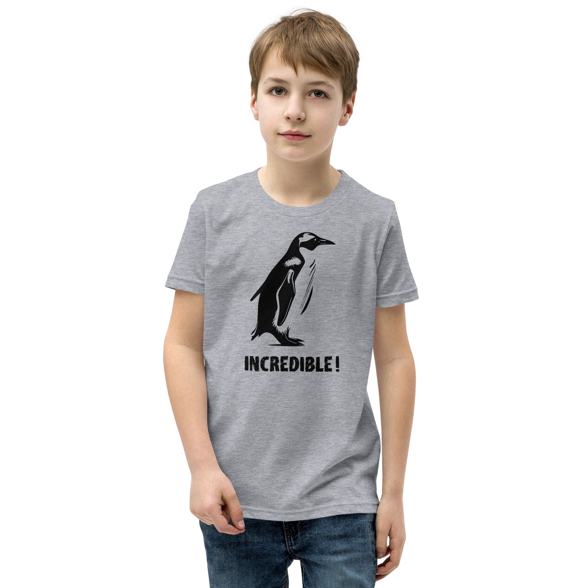 “Penguins Are Incredible” Penguin T-Shirt for Kids/Youth (Black Print) Athletic Heather / S