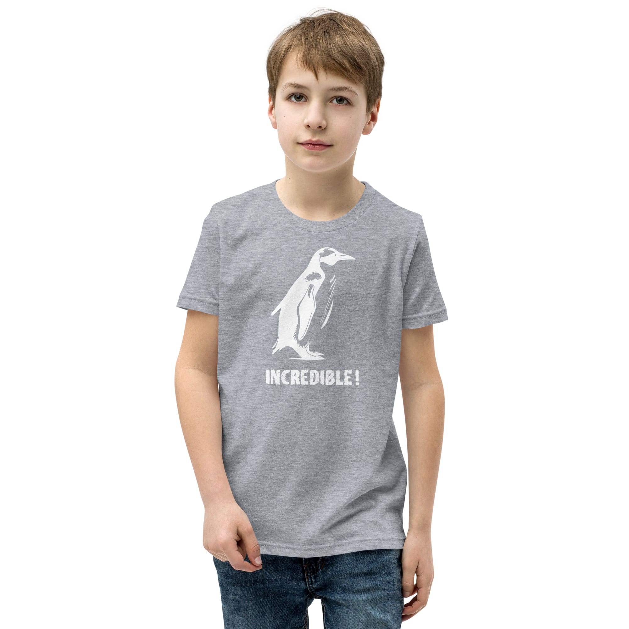 "Penguins Are Incredible" Penguin T-Shirt for Kids/Youth (White Print) Athletic Heather / S