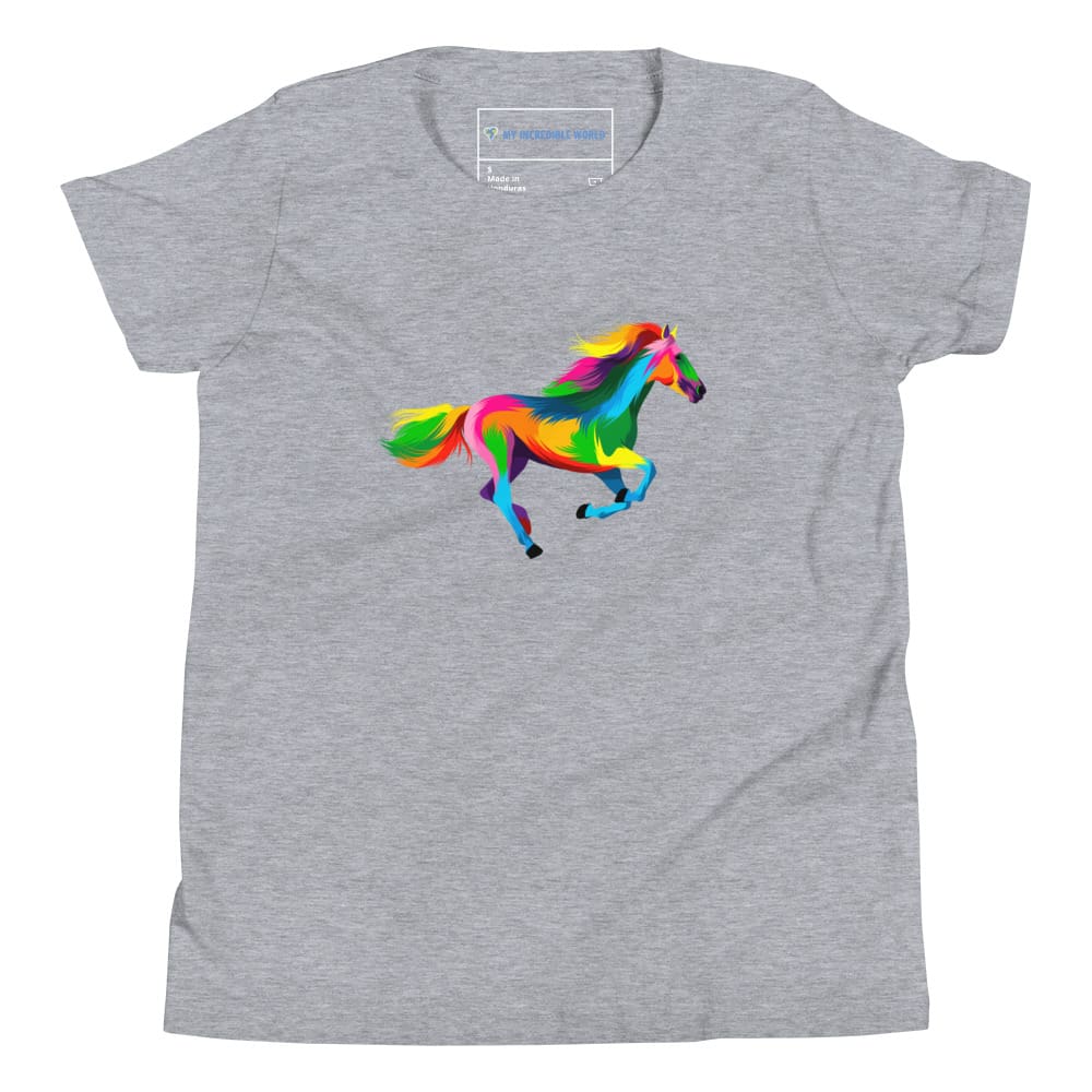 "Rainbow Horse" Galloping Horse T-Shirt (Youth/Kids) (The Rainbow Collection) Athletic Heather / S