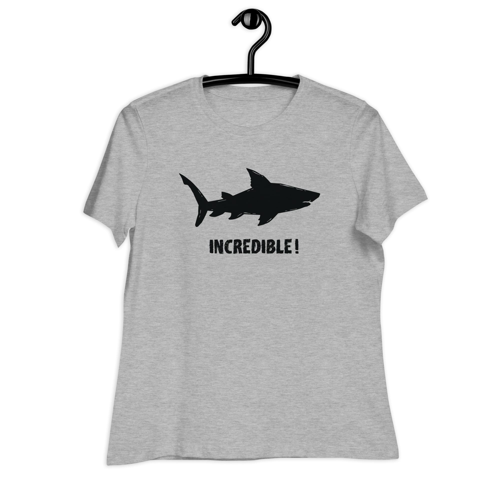 “Sharks Are Incredible” Shark T-Shirt for Women (Black Print) Athletic Heather / S