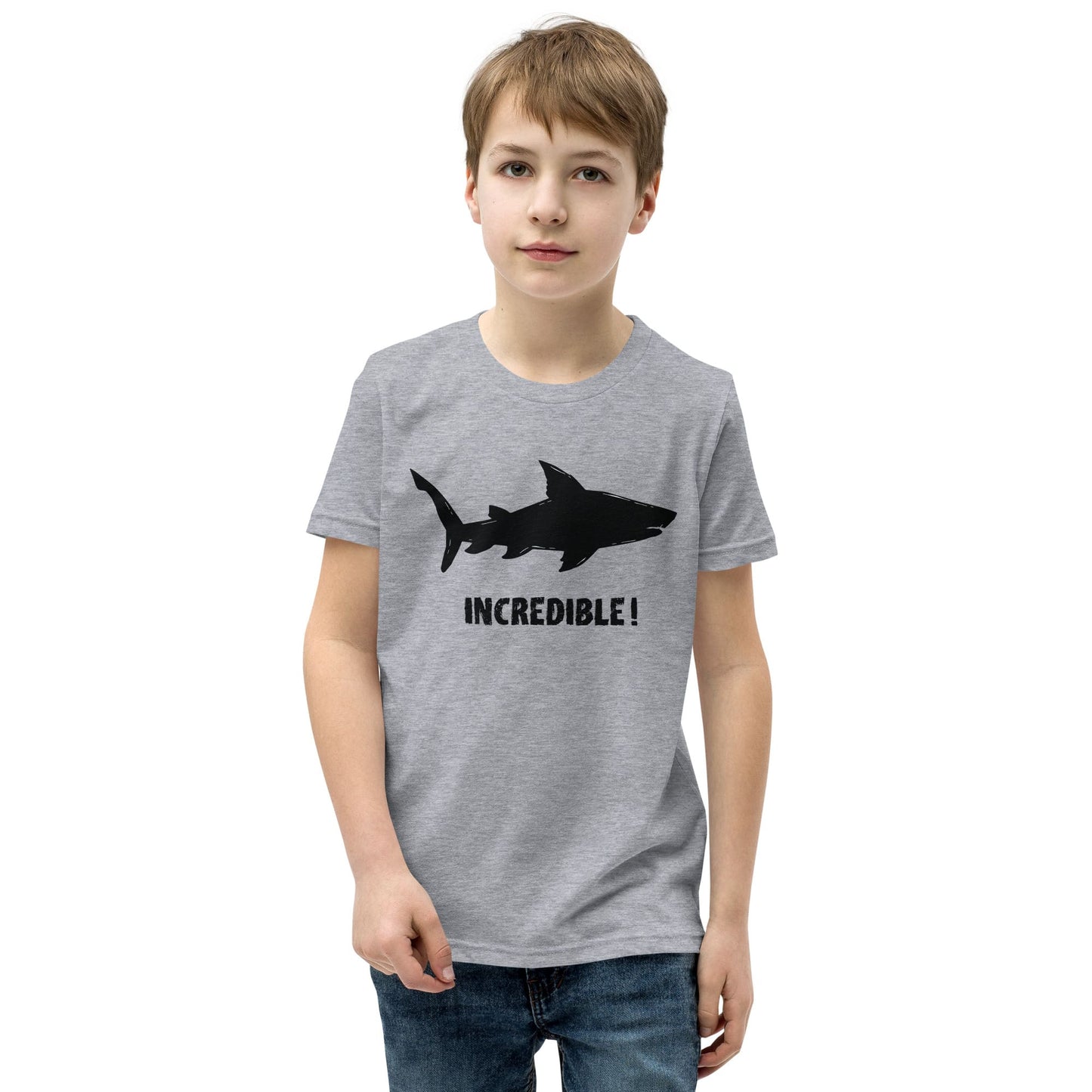 "Sharks Are Incredible!" Shark T-Shirt for Youth/Kids (Black Print) Athletic Heather / S