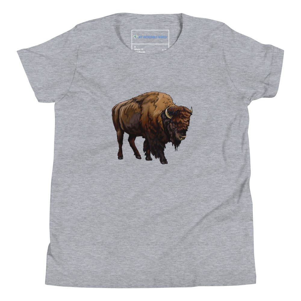 "Watercolor Bison" Bison T-Shirt (Youth/Kids) Athletic Heather / S