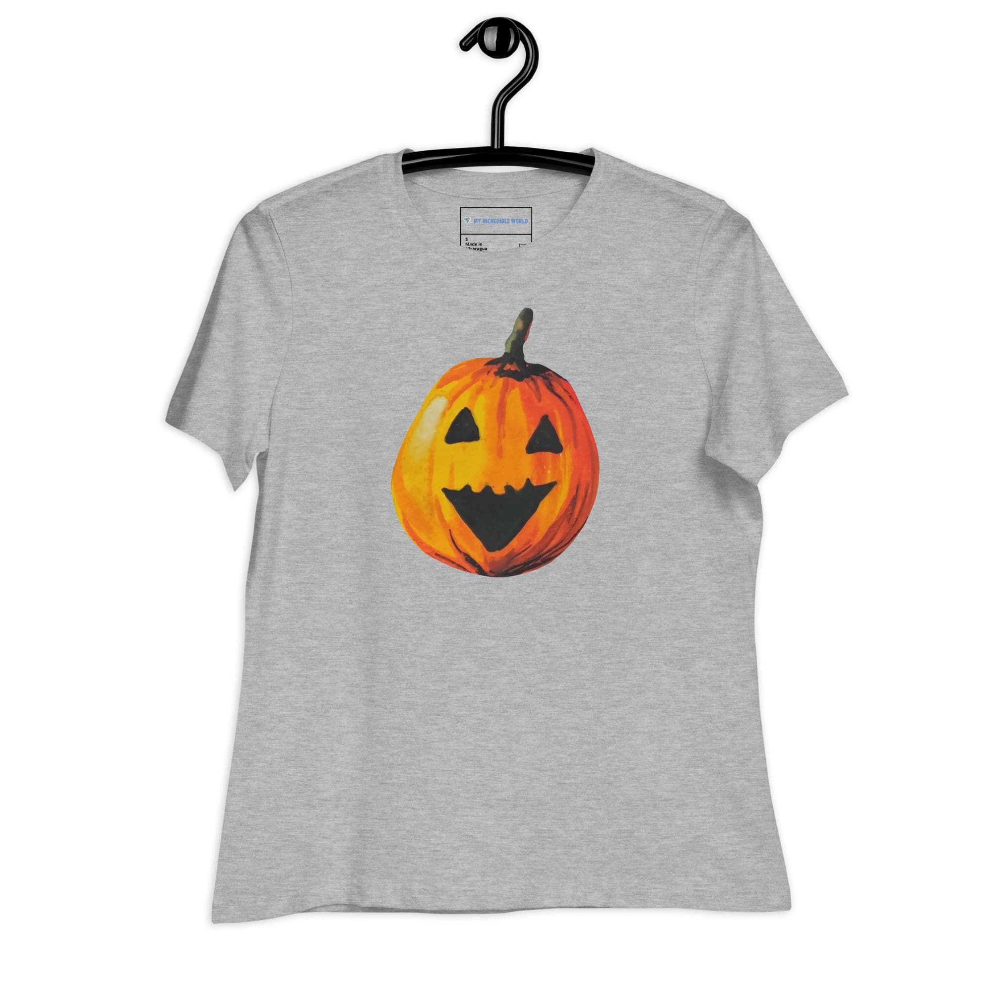 "Watercolor Jack-o-Lantern" Women's Pumpkin T-Shirt Athletic Heather / S