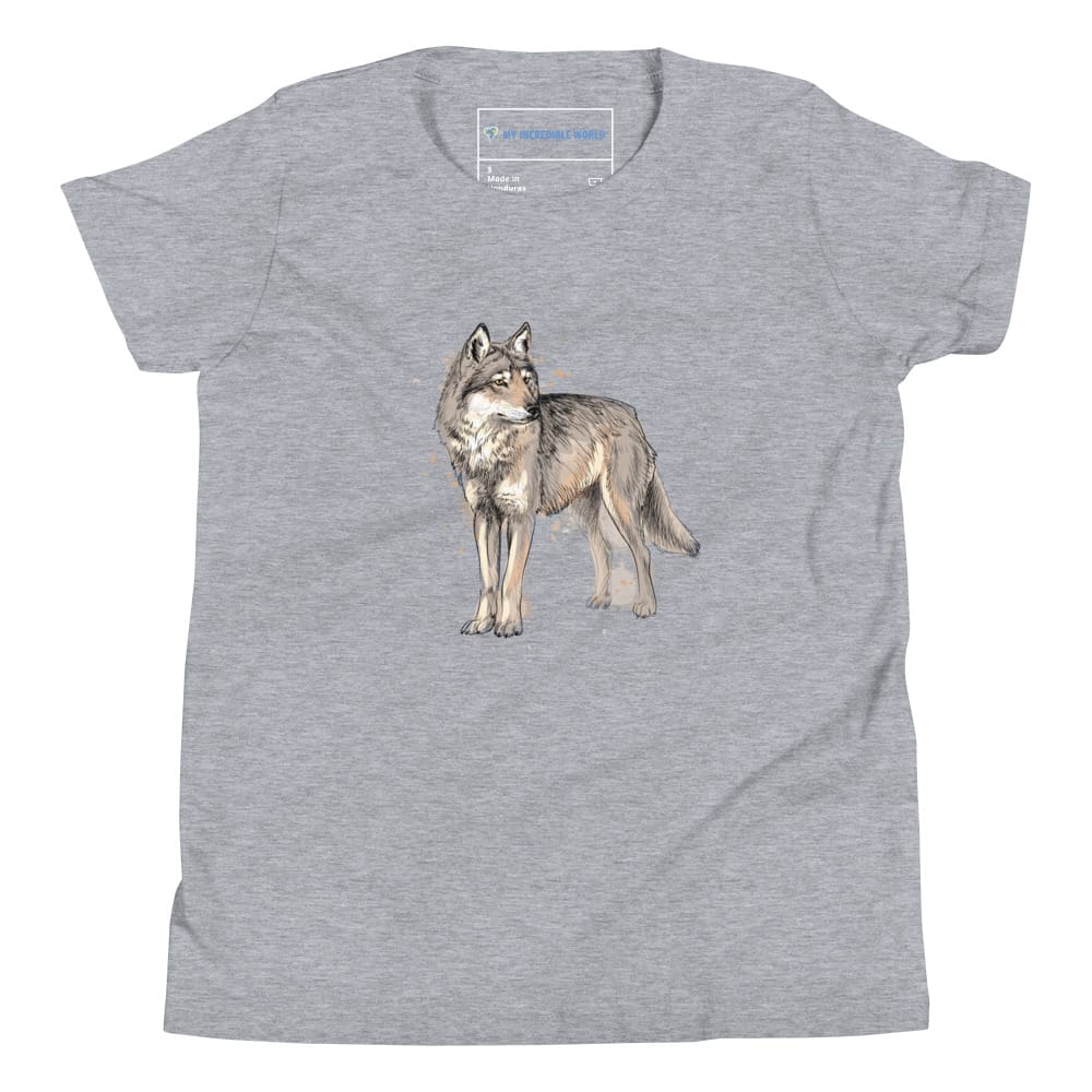 "Watercolor Wolf" Wolf T-Shirt (Youth/Kids) Athletic Heather / S