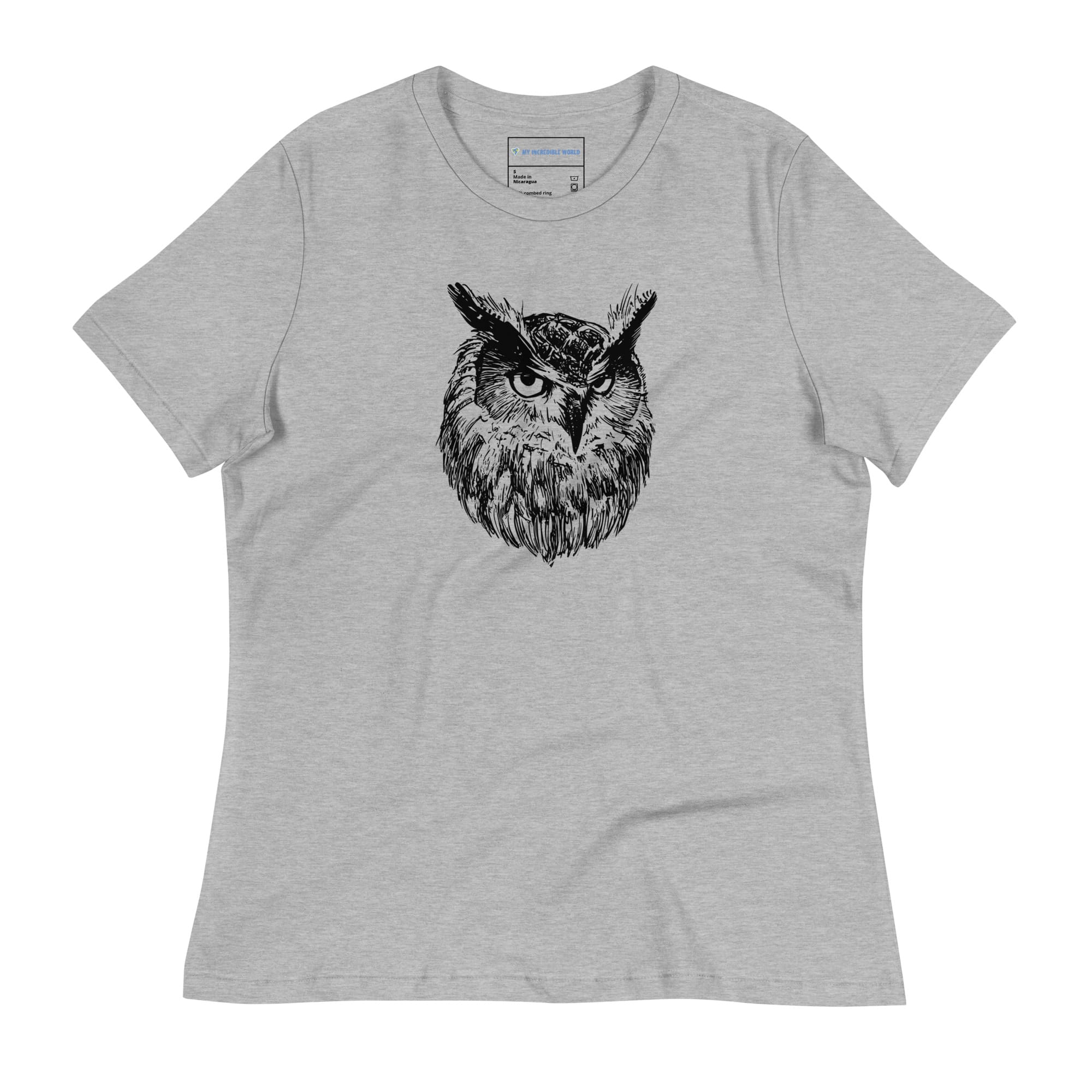 "Wise Owl" Owl Sketch T-Shirt (Women's) Athletic Heather / S