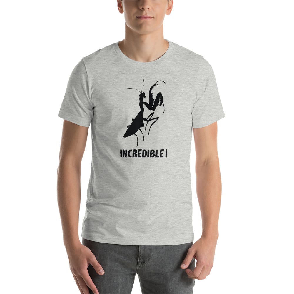 "Praying Mantises Are Incredible!" Praying Mantis T-Shirt - Black Print (Adult Unisex / Men's) Athletic Heather / XS