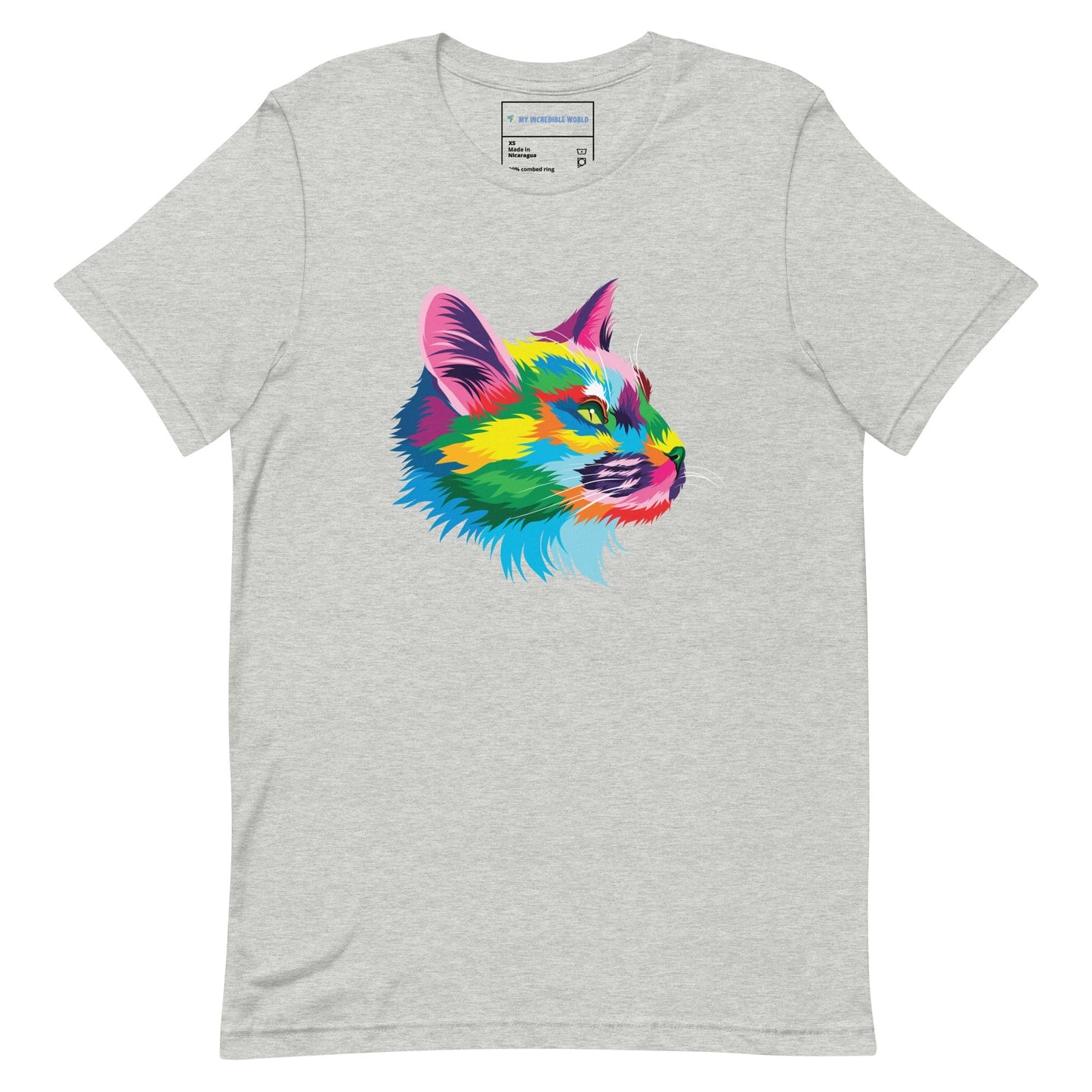 "Rainbow Cat" Cat Profile T-Shirt (Adult Unisex) (The Rainbow Collection) Athletic Heather / XS