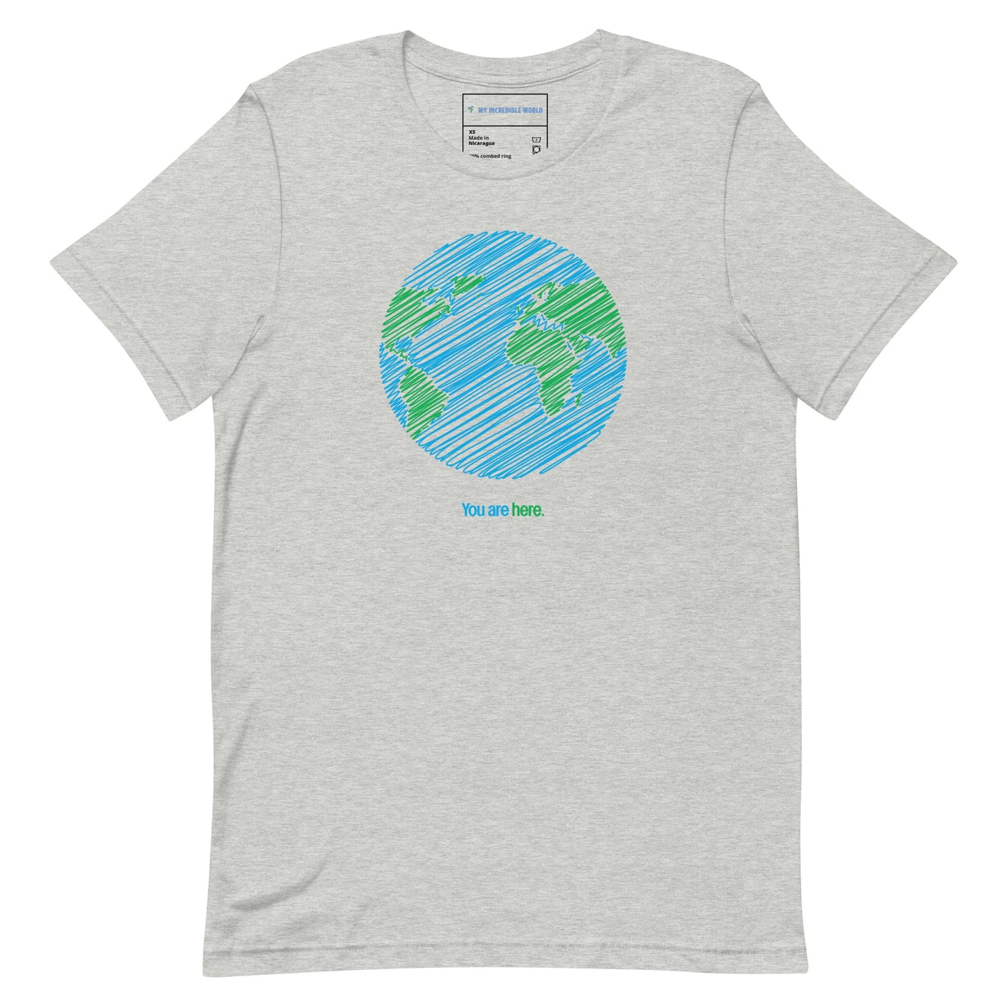 "You Are Here" Planet Earth Sketch T-Shirt (Adult Unisex) Athletic Heather / XS