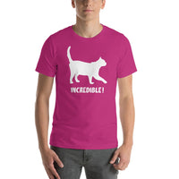 "Cats Are Incredible" Cat T-Shirt - White Print (Adult Men's/Unisex) Berry / S